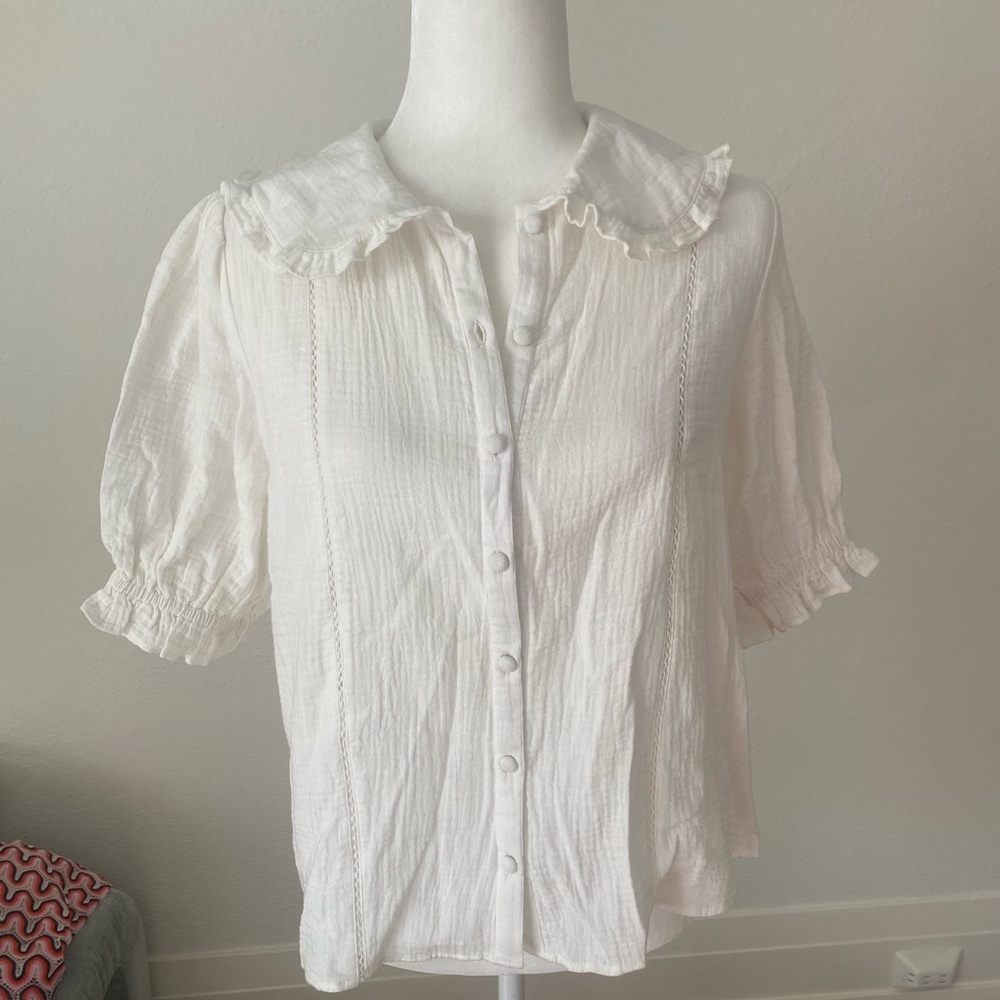 White Ruffled Collar Blouse